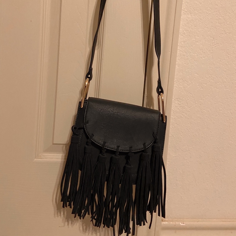 Black small fringe handbag purse